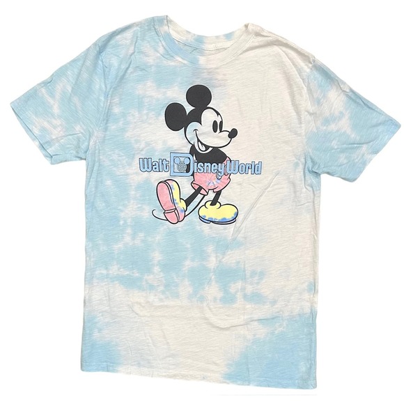 Mickey Mouse Walt Disney World Disney Theme Park Blue White Tie Dye Tee T-Shirt - Picture 1 of 4